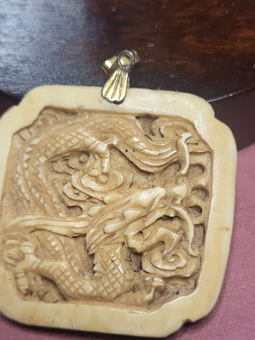 Ivory-Tone Dragon Carved Pendant Necklace - Unbranded